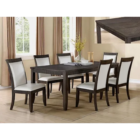 7 Piece Table and Chair Set with White Upholstered Chairs